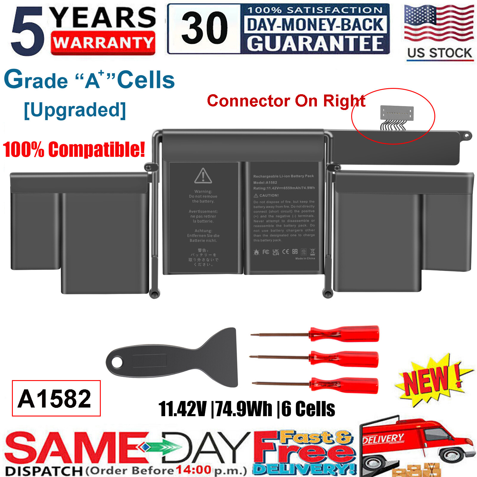 A1582 A1502 Battery for MacBook Pro 13 inch Retina Early 2015 Mid 2014 Late 2013