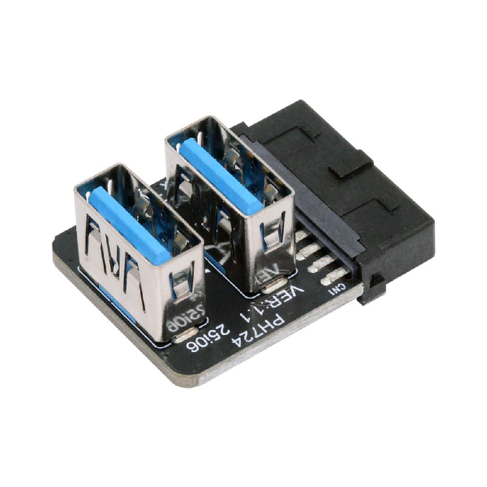 CY Angled Dual USB 3.0 Type-A Female to Motherboard 20/19 Pin Box Header Adapter