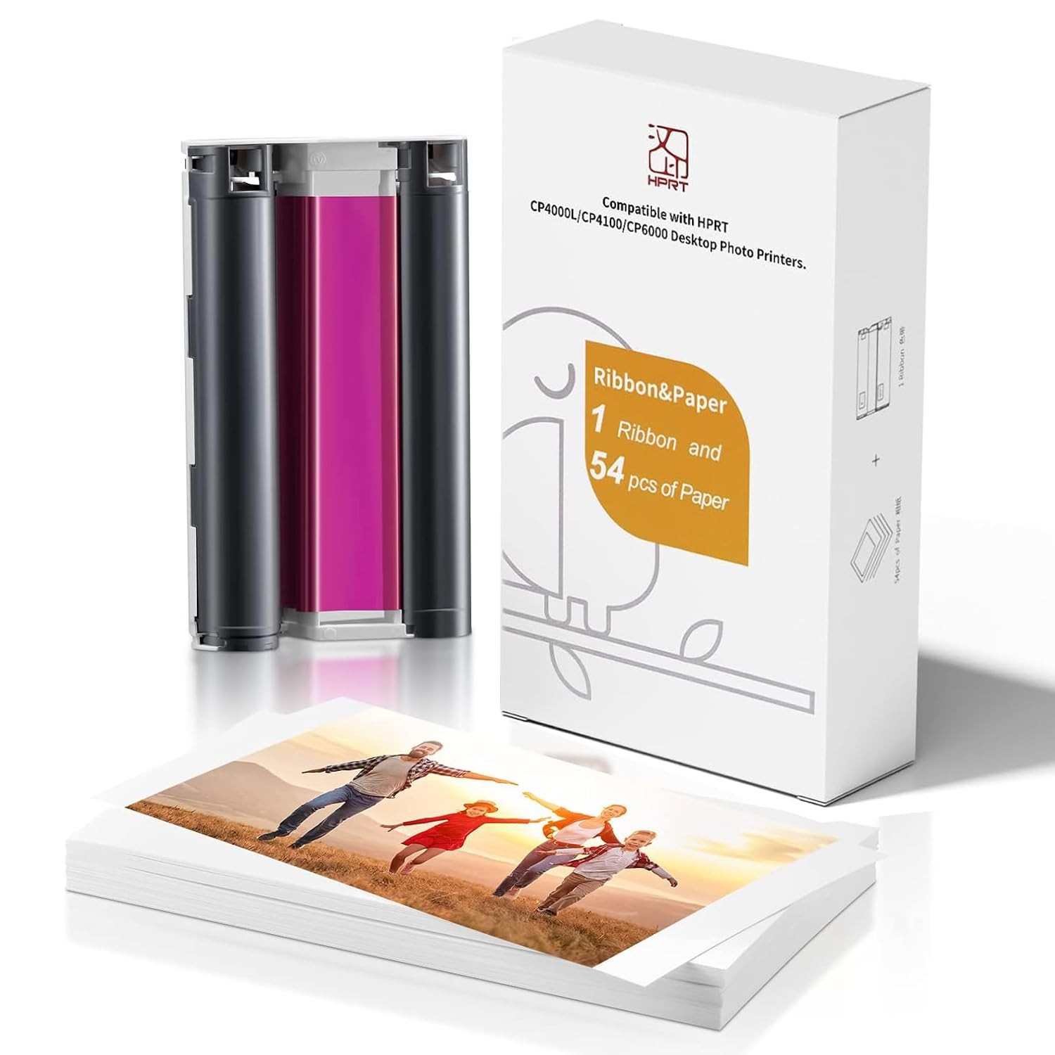 CP4100/CP4000L 4X6 Photo Printer Paper 54 Sheets and 2 Ribbons, for HPRT iDPRT C