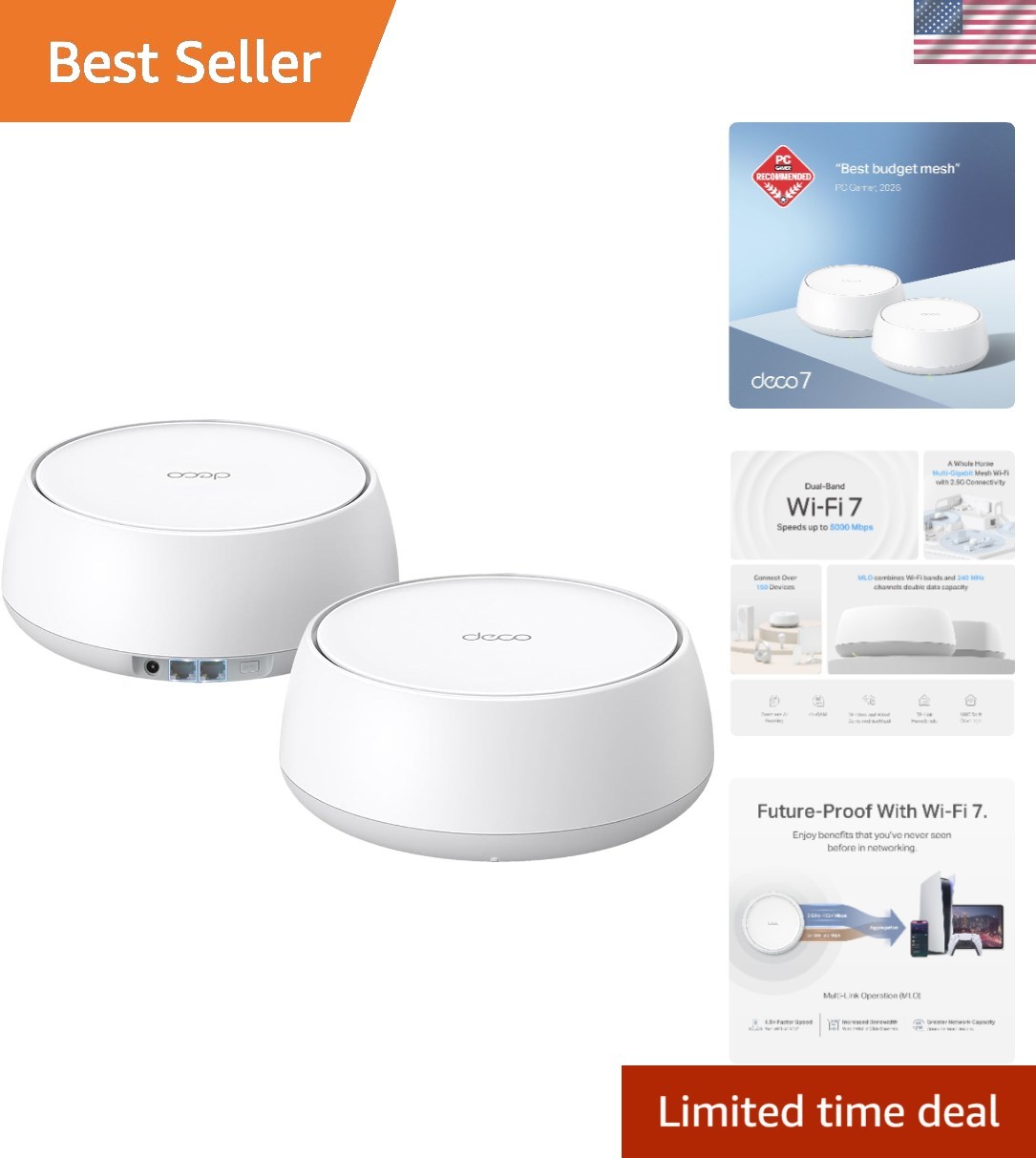 Deco 7 BE25 Dual-Band BE5000 WiFi 7 Mesh Wi-Fi System 5 Gbps, 240 Mhz