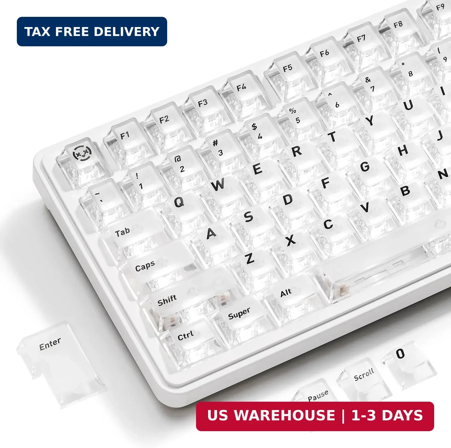 HITIME XVX White Clear Keycaps,Transparent Keycaps 60 75 100 Percent,Ceramic Key