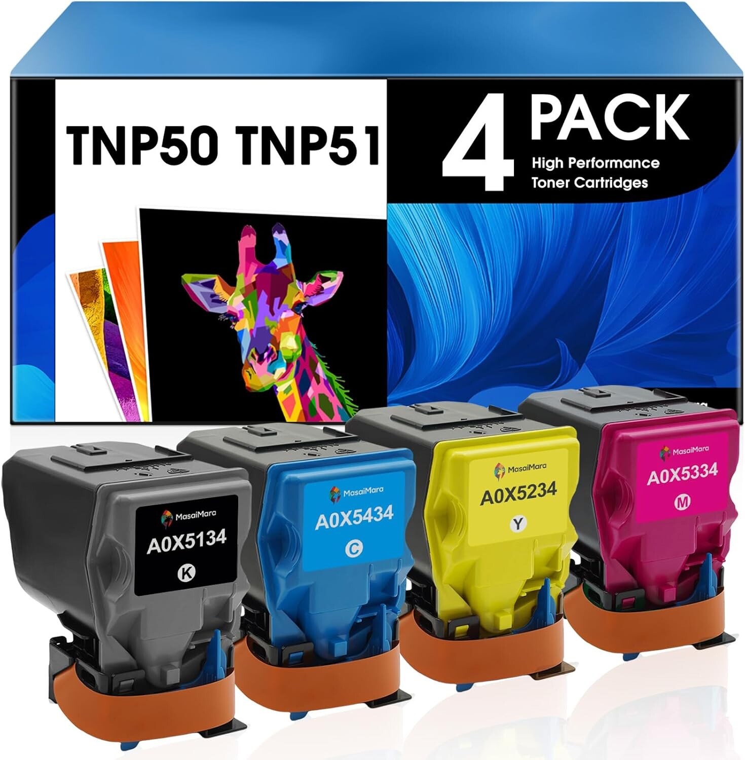 4 pack for Konica Minolta TNP50 TNP-50 TNP51 TNP-51 Toner Cartridge C3100 C3100P
