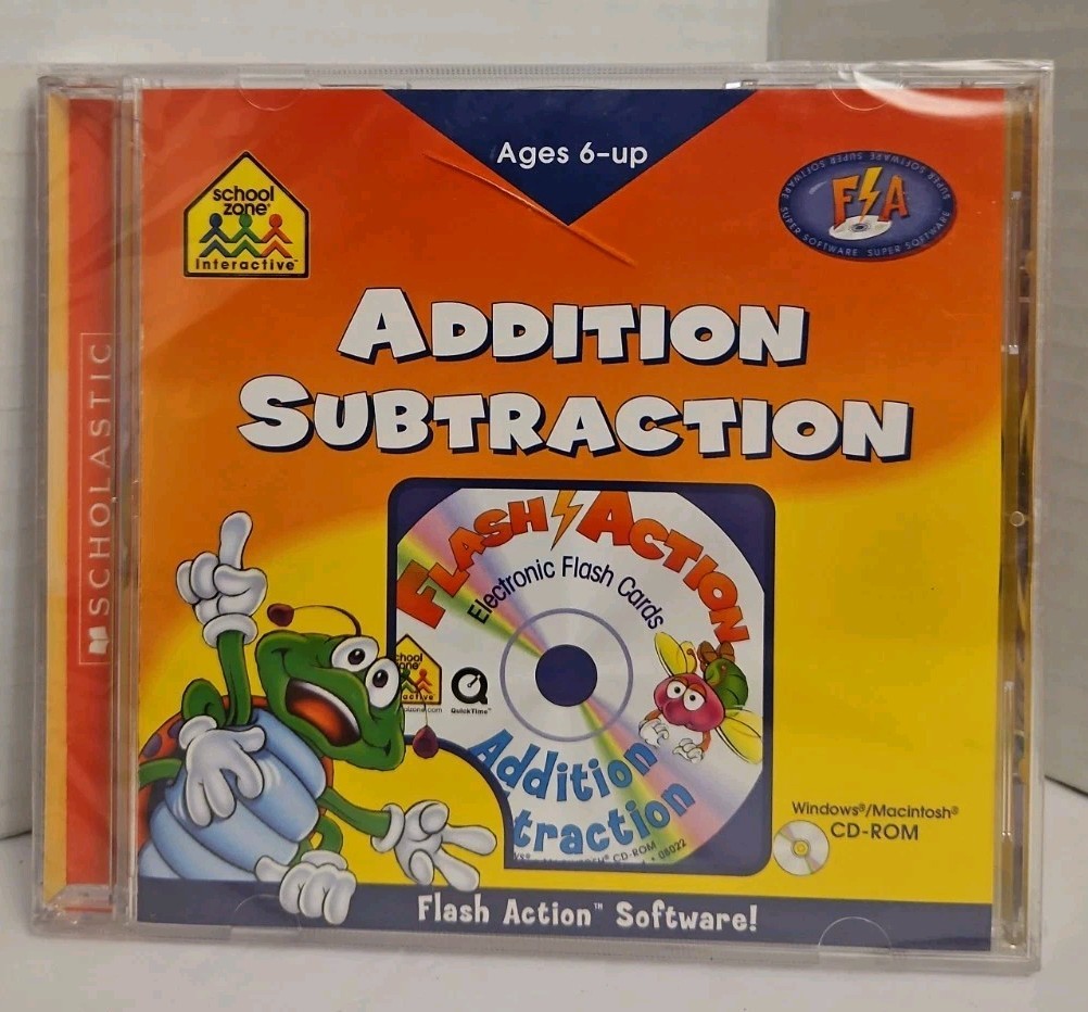 Software PC School Zone Flash Action Addition Subtraction (CD-ROM) Age 6+ Sealed