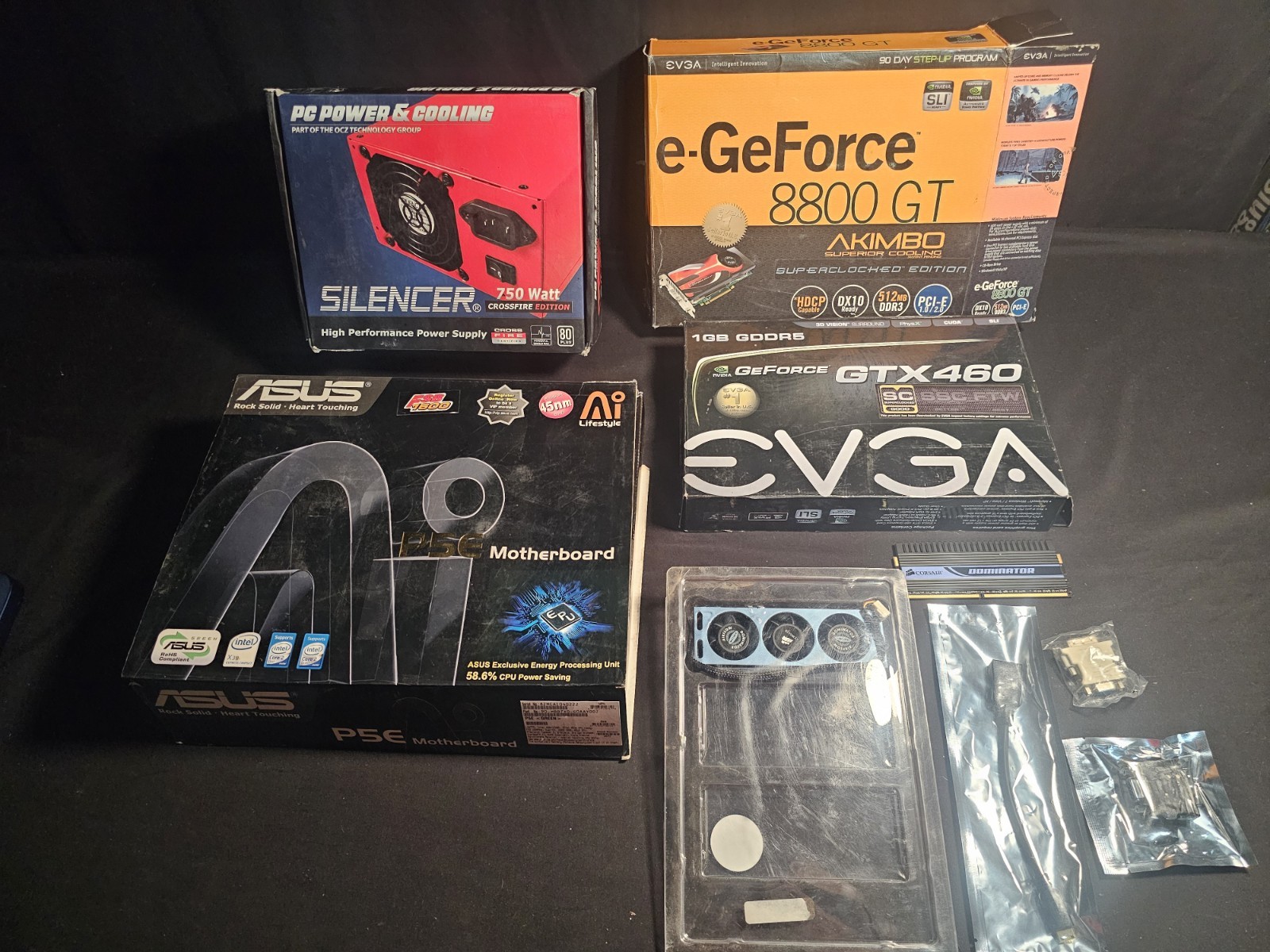 Computer System Parts Lot Motherboard Power Supply Ge Force Asus Evga Used As Is