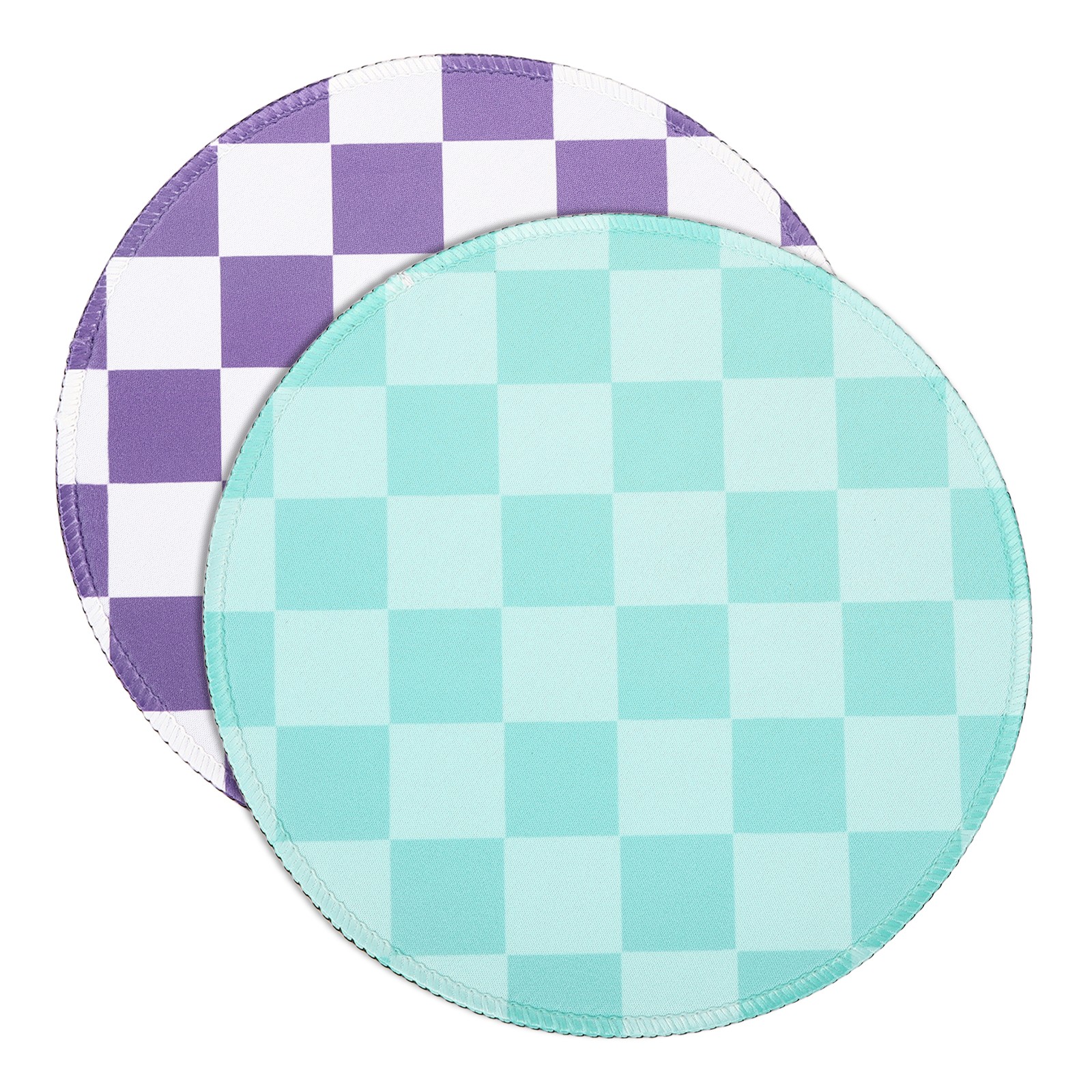 2Pcs Checkered Mouse Pad Plaid Grid 8.7" Dia, Purple/White, Lake Green/Lake Blue