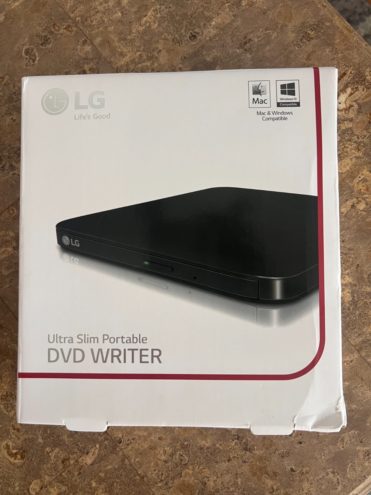 LG Ultra Slim Portable DVD Writer Drive: Model GP65NB60, USB 2.0, +/-RW (Open)