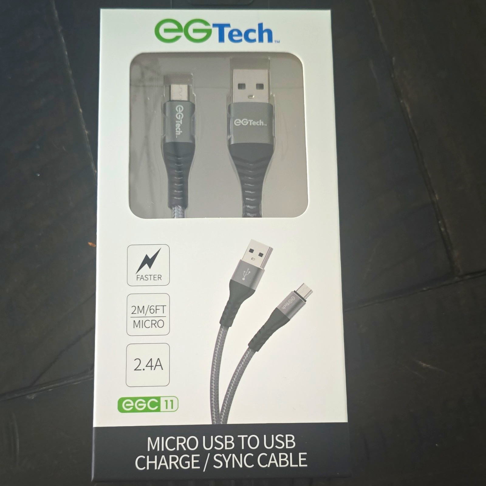 eGTech EGC11 USB to Micro USB Charge/Sync Cable 6 ft 5V Tangle-Free