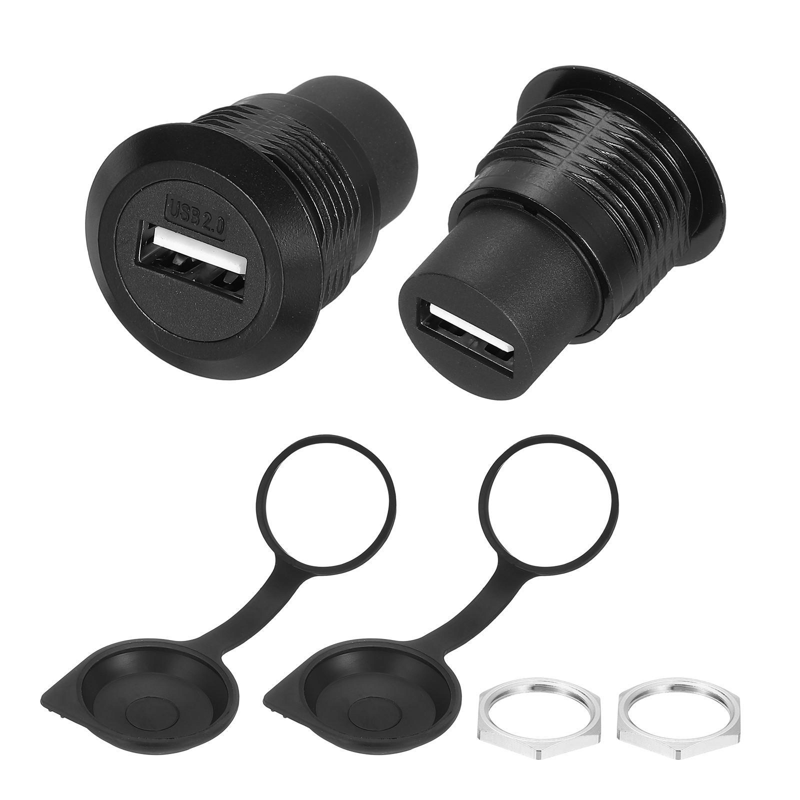 2Pcs USB 2.0 Panel Mount Coupler, USB Pass Through 480Mbps Black
