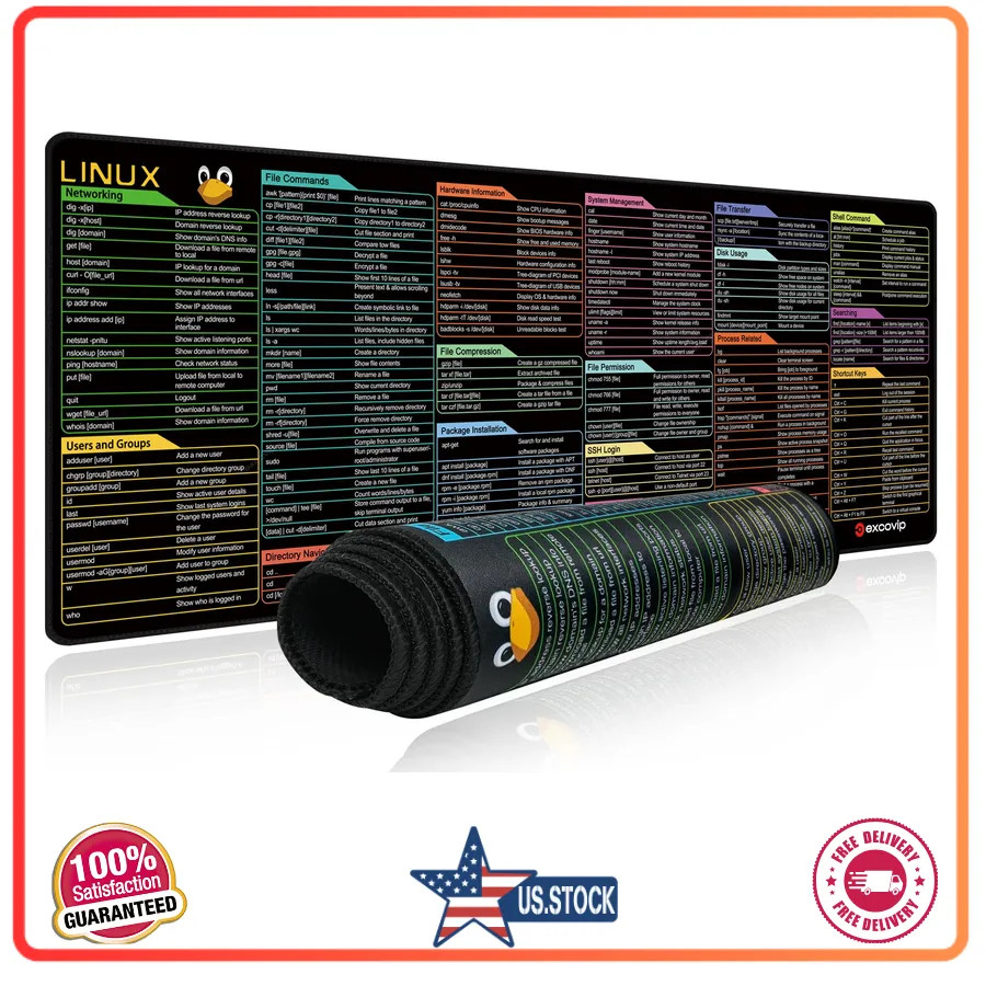 Linux Commands Cheat Sheet Extended Large Mouse Pad Desk Mat 31.4x11.7 inch