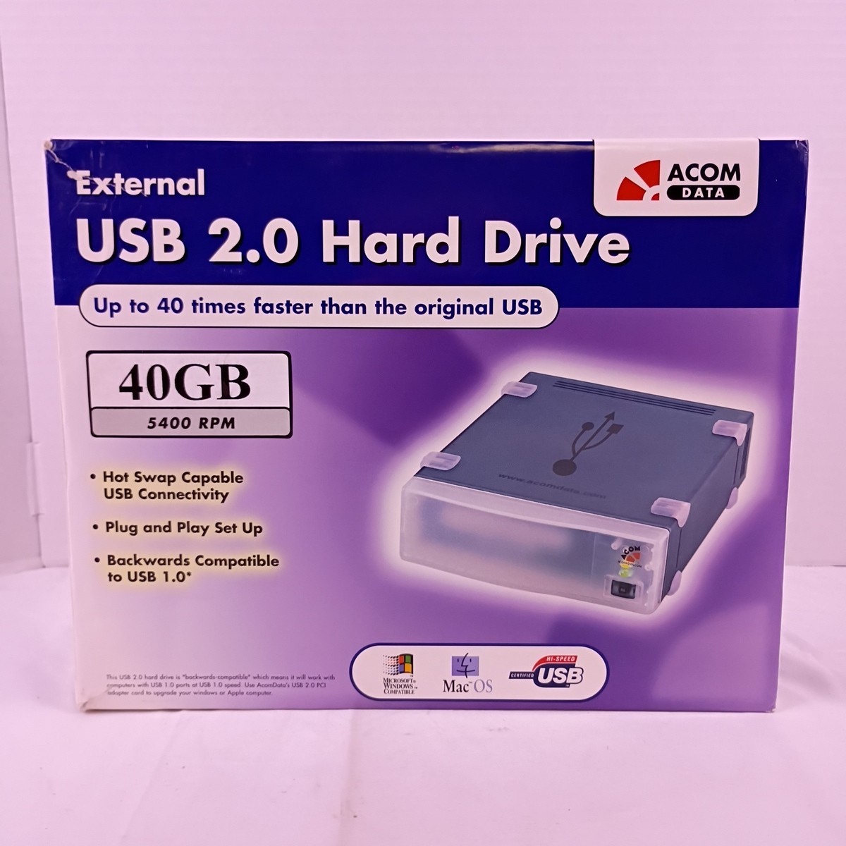 Acom Data External USB 2.0 Hard Drive 40GB 5400 RPM for PC or Mac Open Box