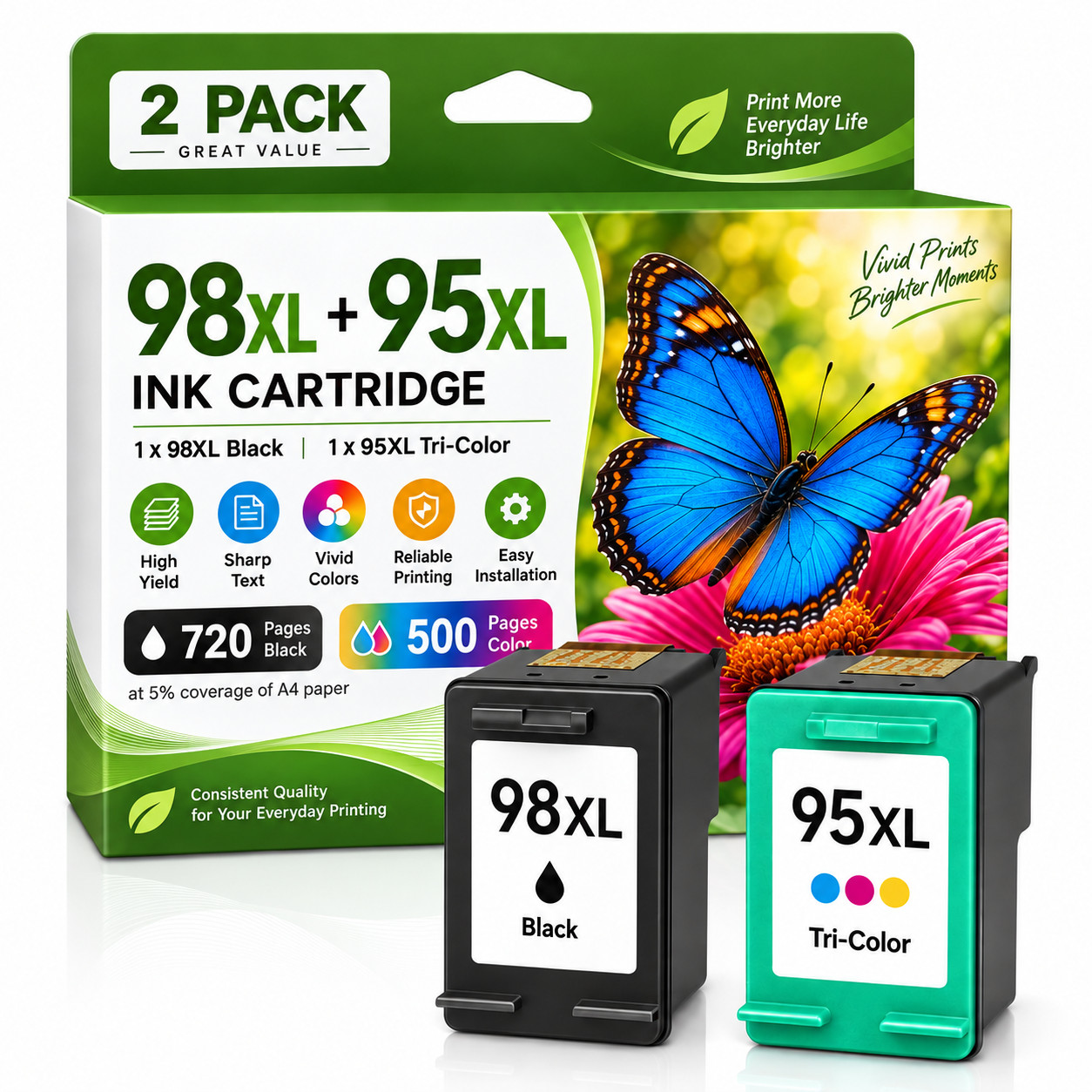 95XL 98XL Ink Cartridges 2 Pack(BK/Color) For Officejet 150 100 DeskJet 5940 