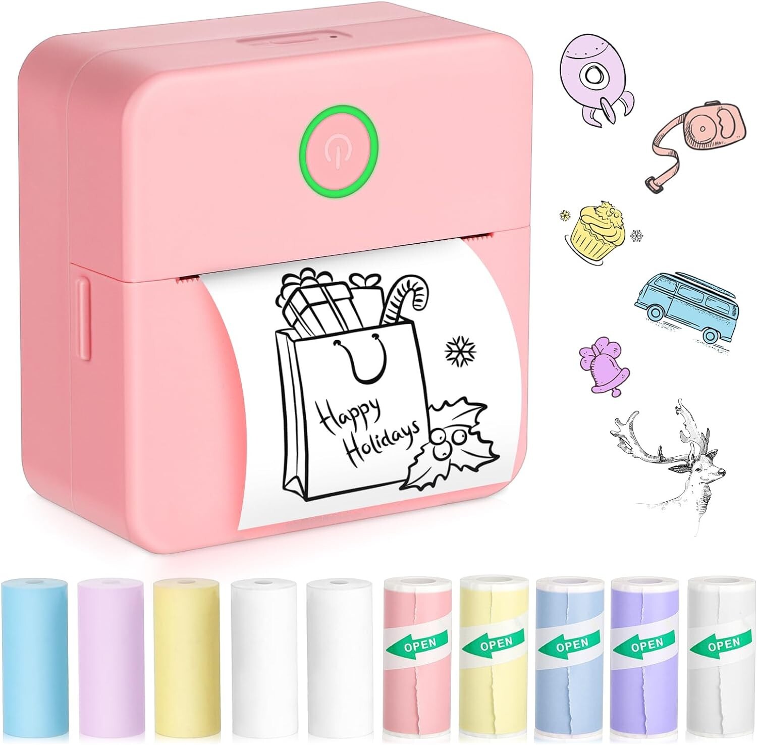 Mini Pocket Bluetooth Printer-Portable Thermal Printer with 10 Roll Papers
