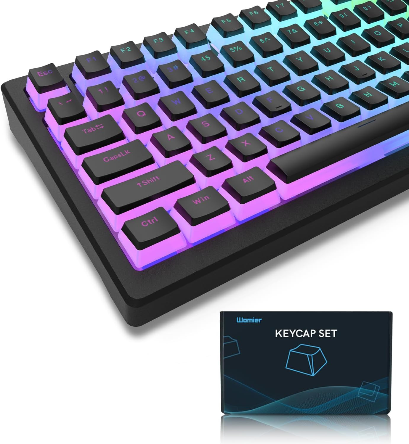 Womier Pudding Keycaps, PBT Shine Through Keycaps 165 Keys Set Custom Black 