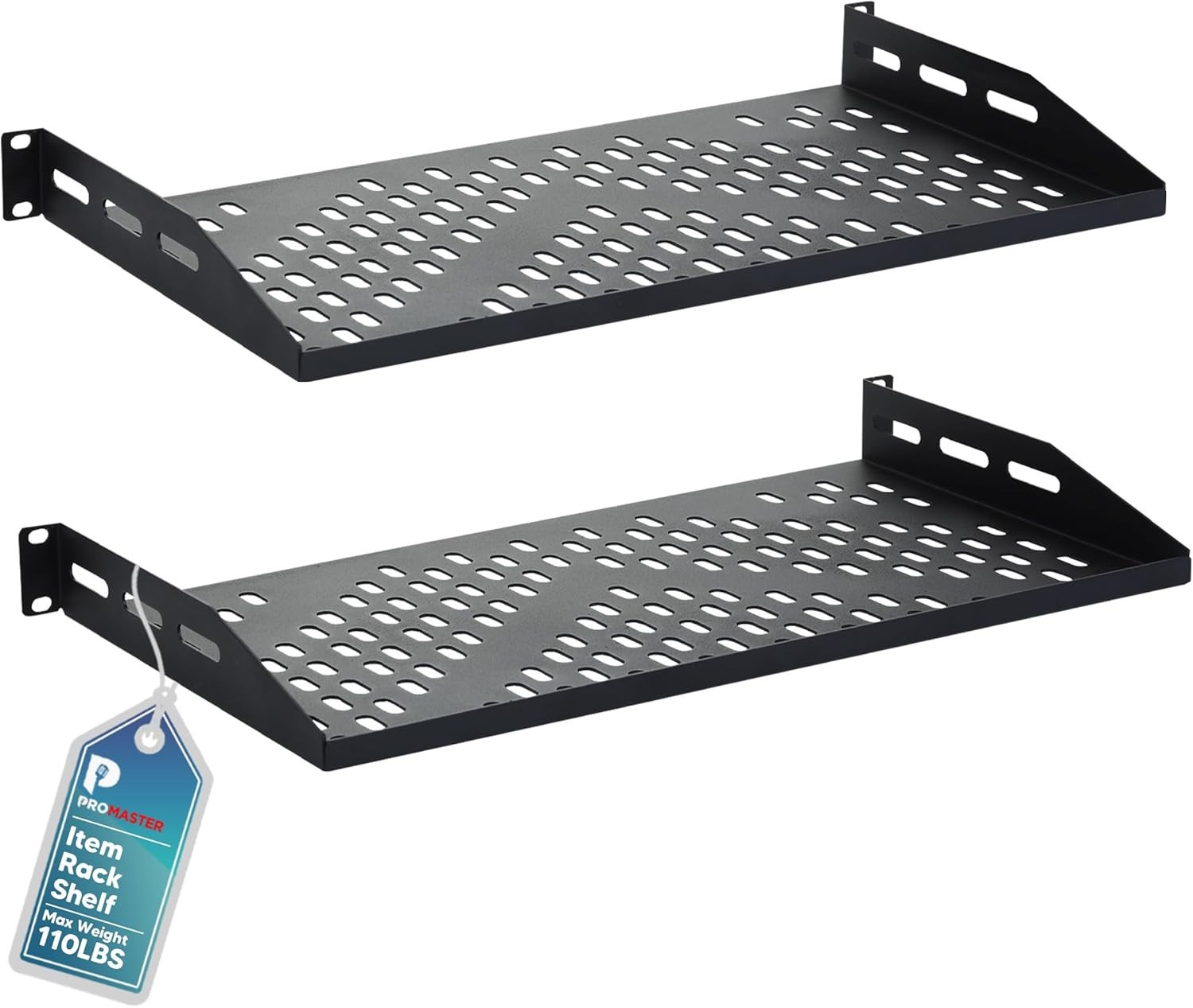 ProMaster Server Vented Shelf-19 Inches 2-Pack 10'' Deep 1U Black Universal