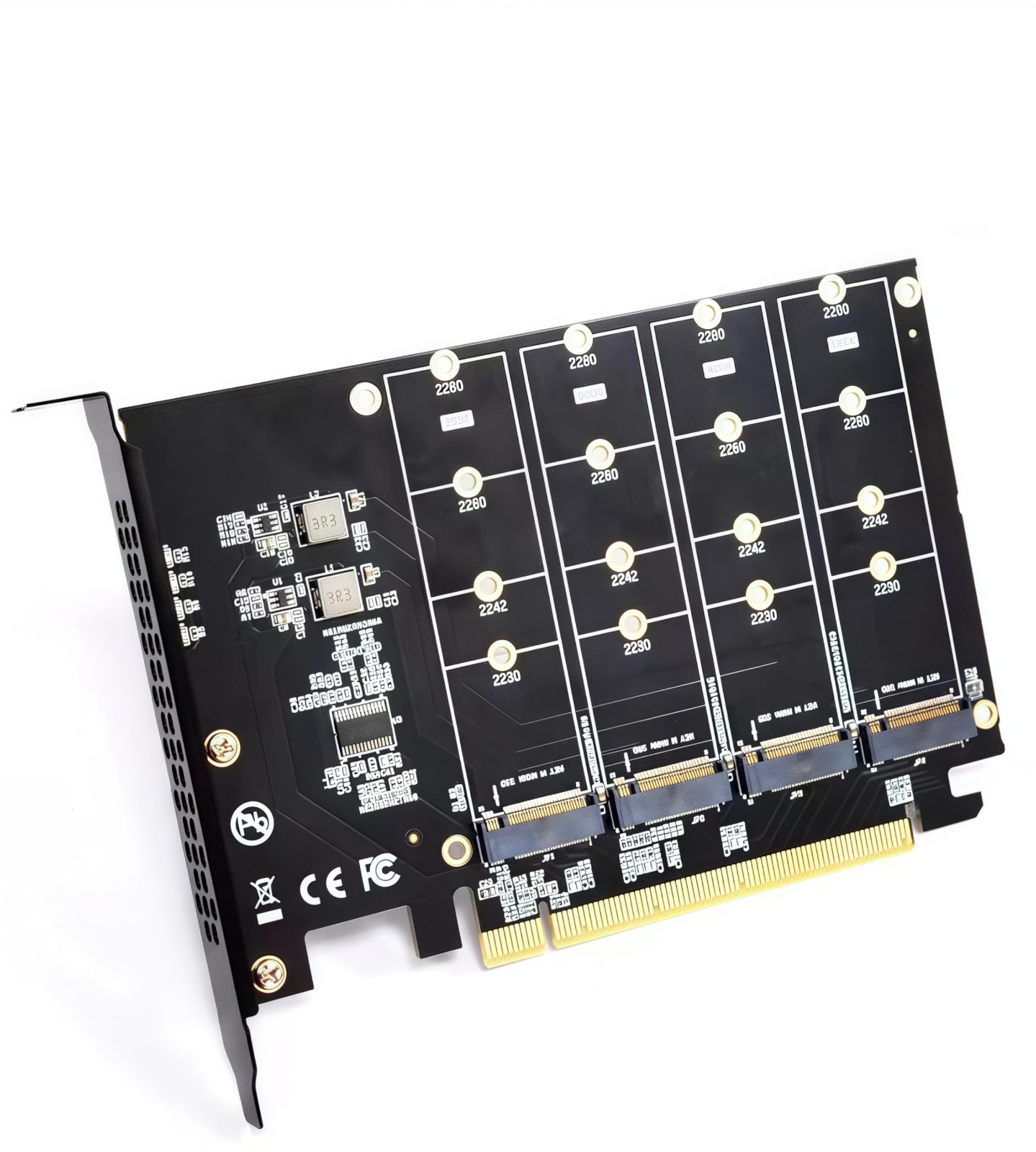 Quad NVMe SSD to PCIe 4.0/3.0 X16 Adapter Card - Supports 4 M.2 Drives, RAID, Bo