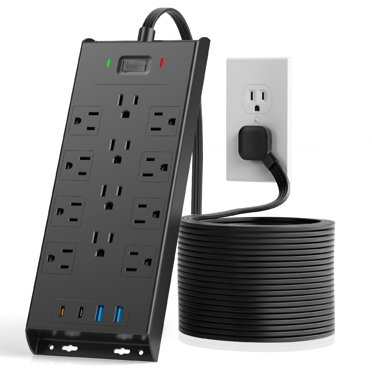 Surge Protector Power Strip 4800J Lezone 10Ft Long Extension Cord Flat Plug 12