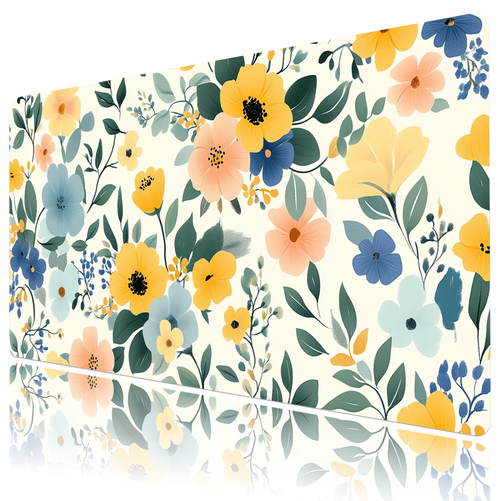 Spring Plant Colorful Floral White Desk Pad for Keyboard Desk Mat 31.5x15.7 inch