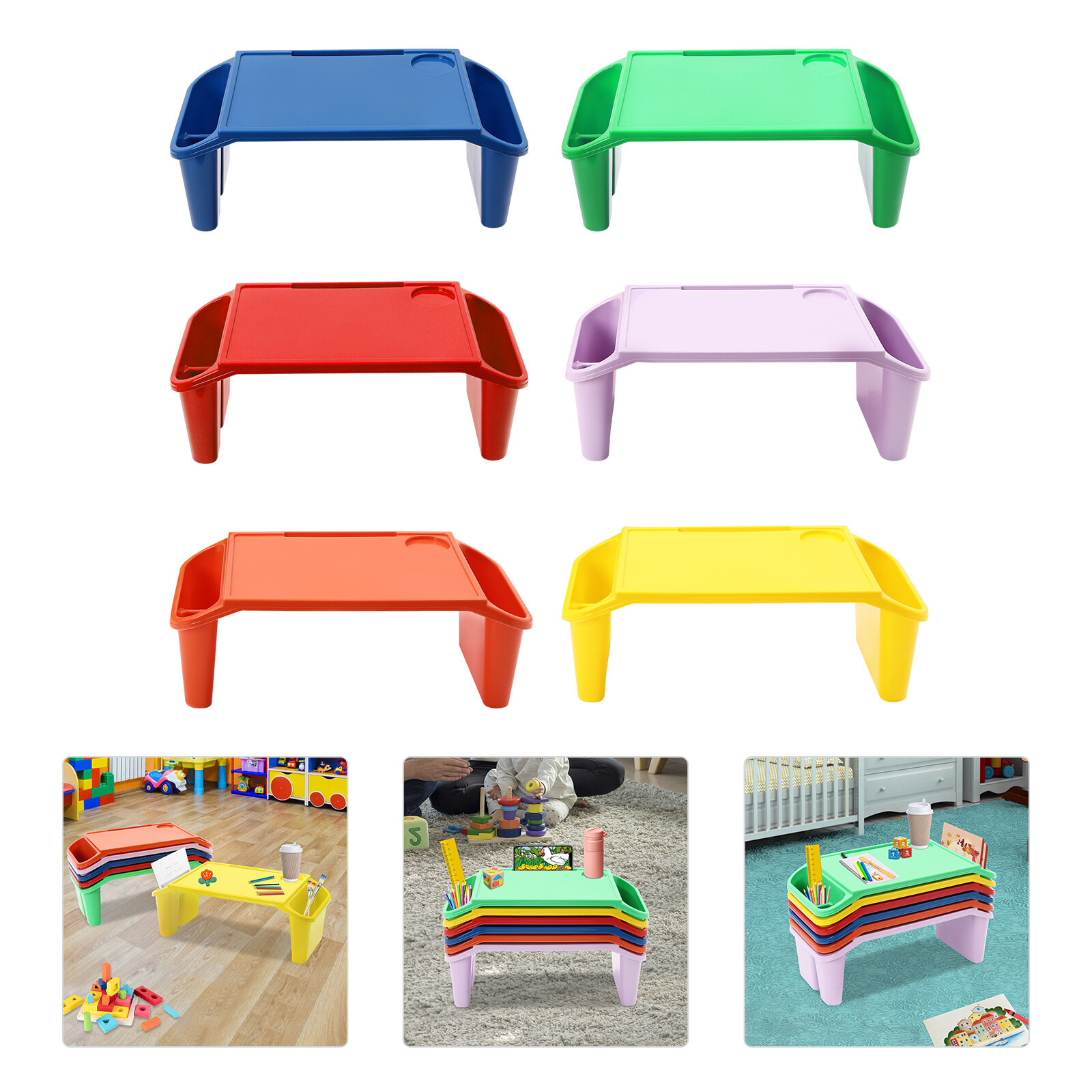6 Pcs Kids Lap Desk Rectangular Desk Tray for Writing Eating Game Classroom