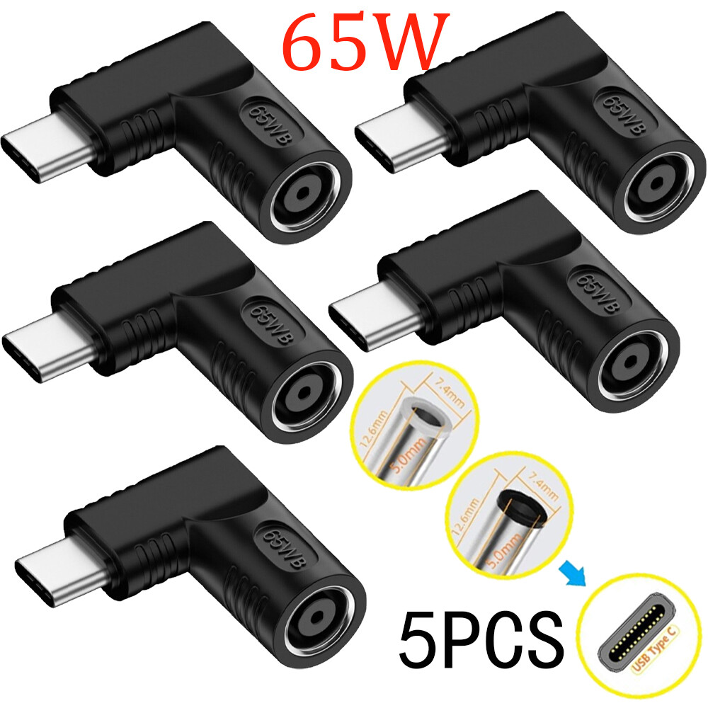 5Pcs 65W 7.4mm Laptop Charger Converter USB Type C Power Charging Cable Adapter