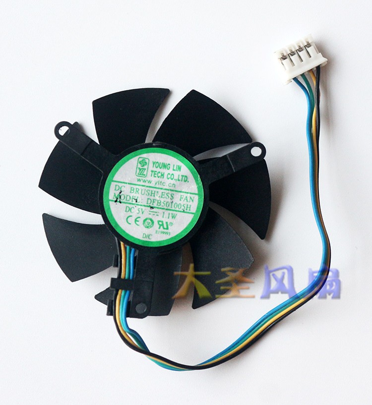 Graphics Card Fan Heatsink 4-wire Hole Spacing 3.9cm For YOUNG LIN DFB501005H 5V