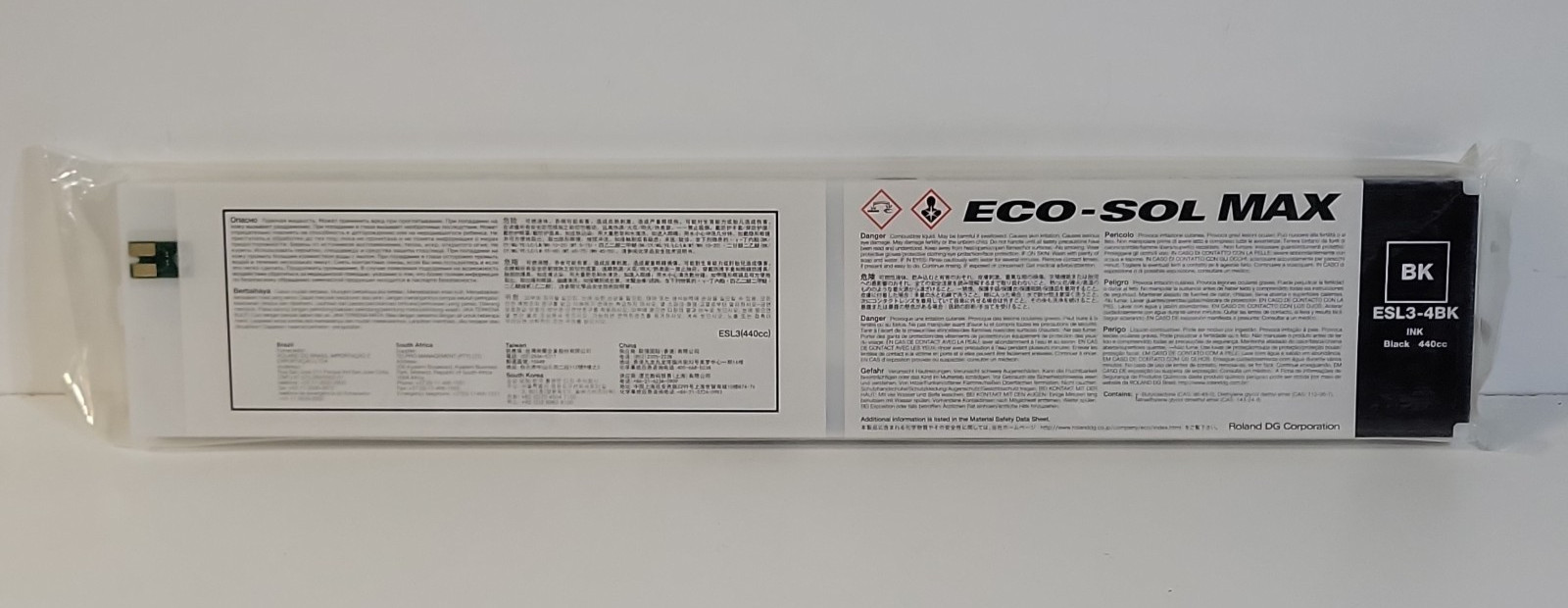 New Black ESL3-4BK Roland Ink Cartridge Eco-Sol Max 440cc Sealed OEM