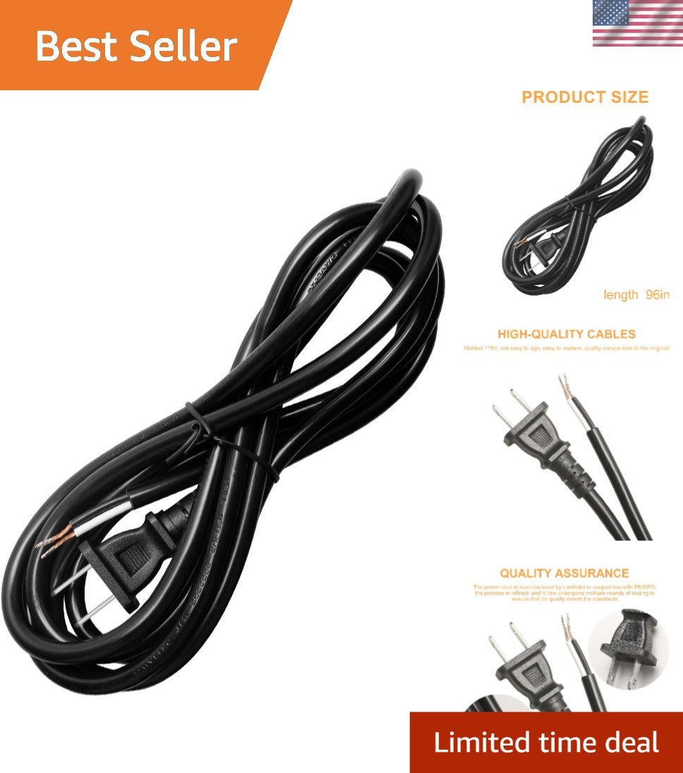 8FT Heavy-Duty 16/2 Power Cord for Power Tools - Ample 15A & 1100W Capacity