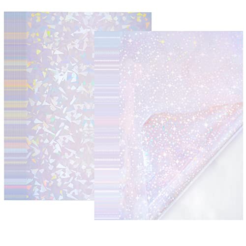 2 Types Transparent Holographic Laminate Sheets Broken Glass and Stars-20pcs