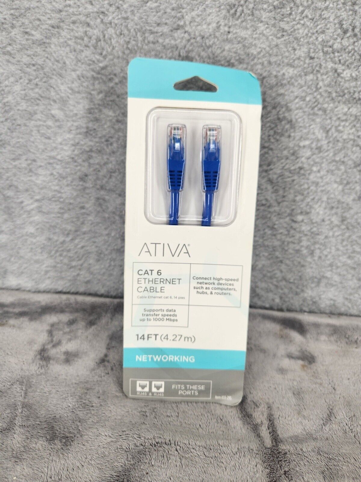 ATIVA CAT 6 Ethernet Cable 14 FT 1000 Mbps Blue Includes Two Male RJ45 Plugs