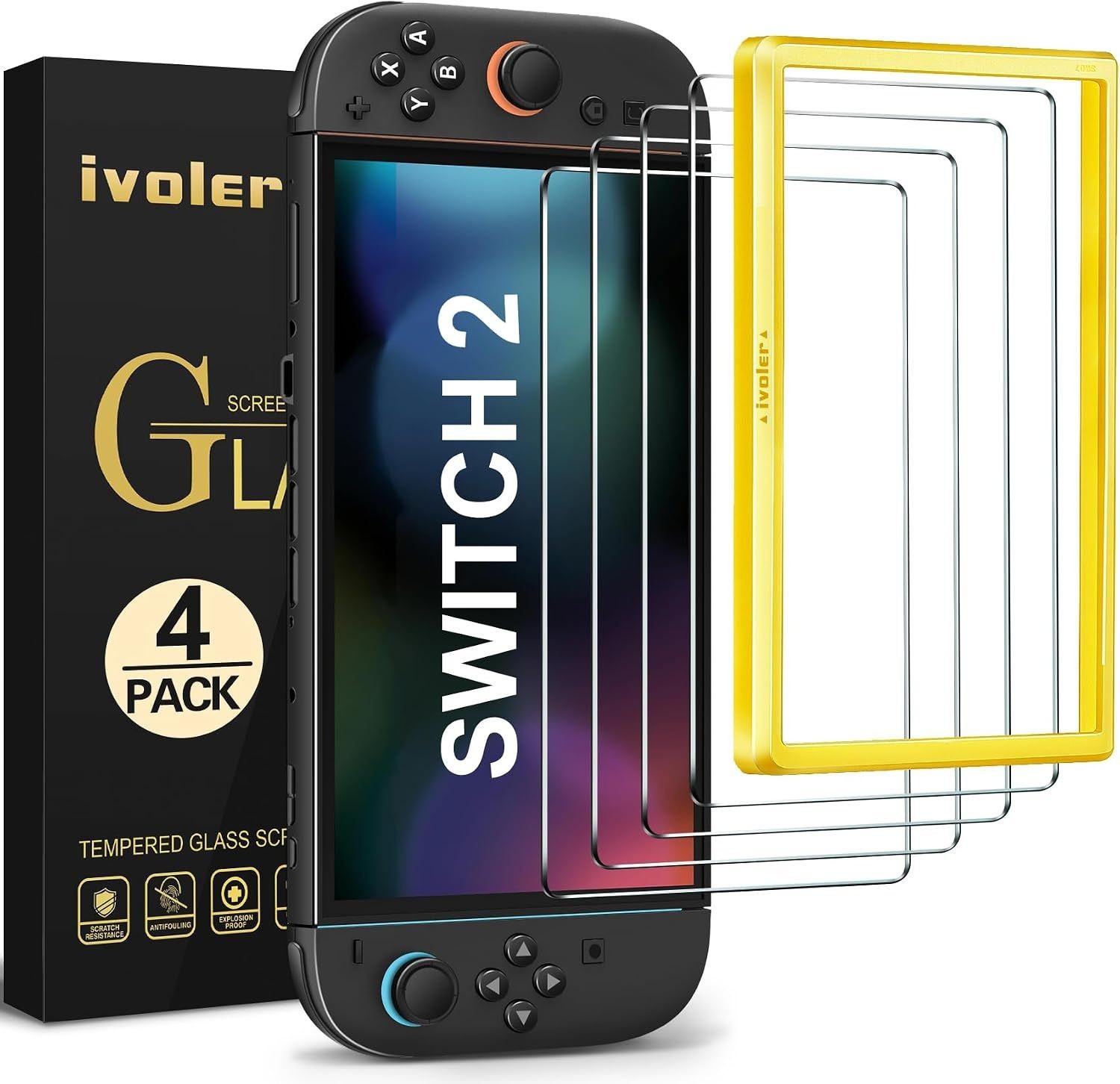 4-Pack Tempered Glass Screen Protector for Nintendo Switch 2 with Alignment Fram