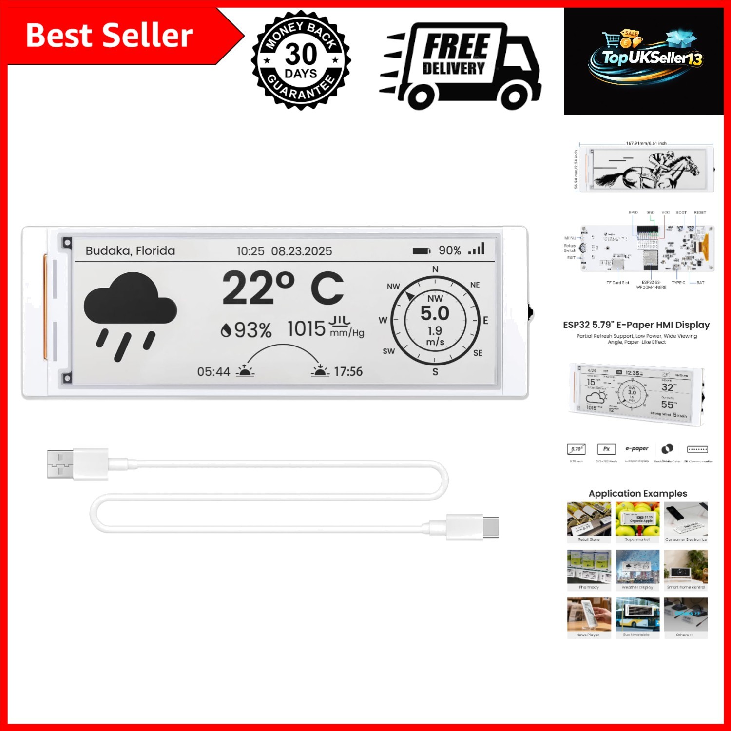 E-Ink Display 5.79 Inch E-Paper HMI Display Black/White Color