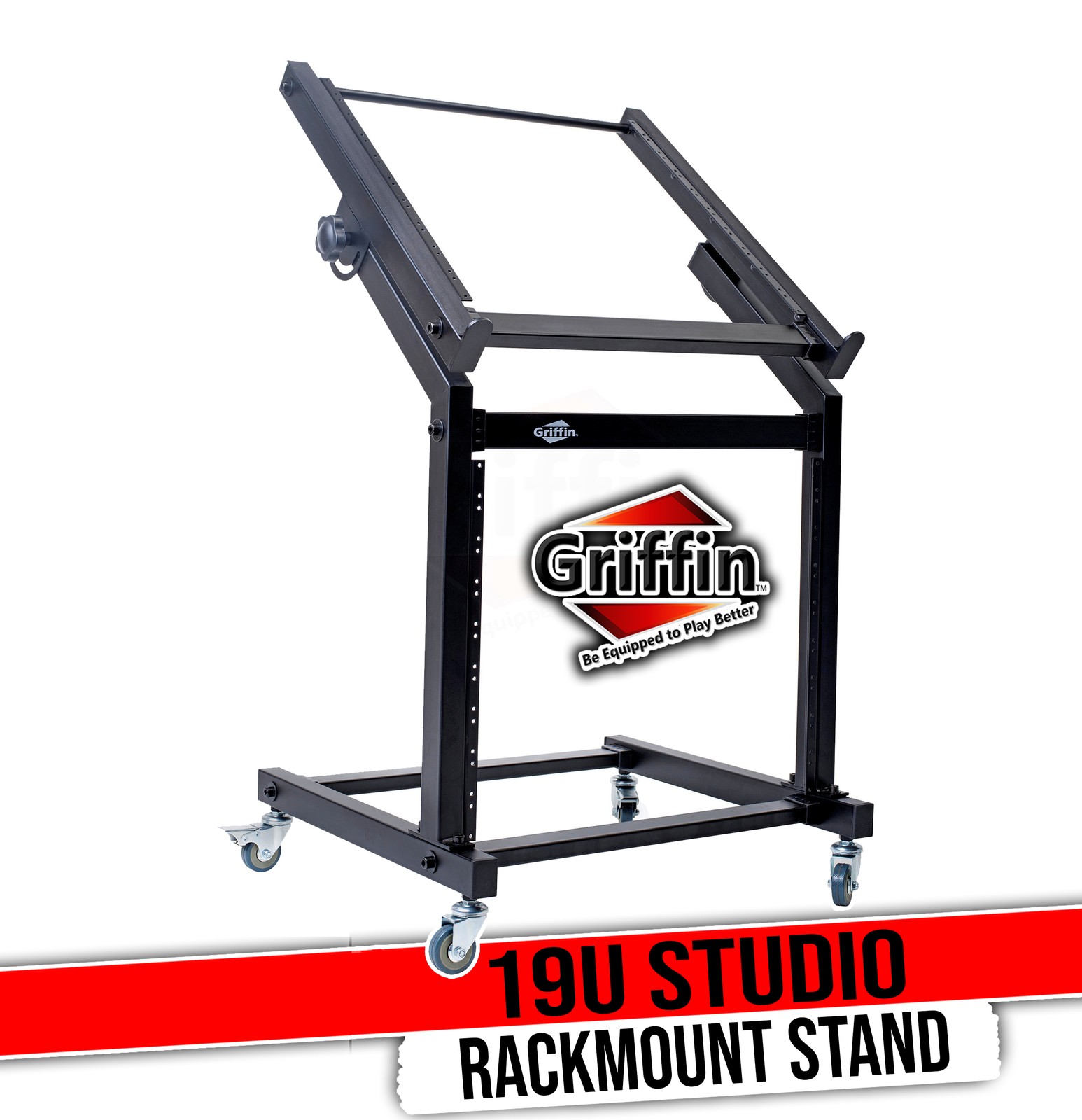 Rack Mount Rolling Stand & Adjustable Mixer Platform Rails by GRIFFIN | 19U Cart