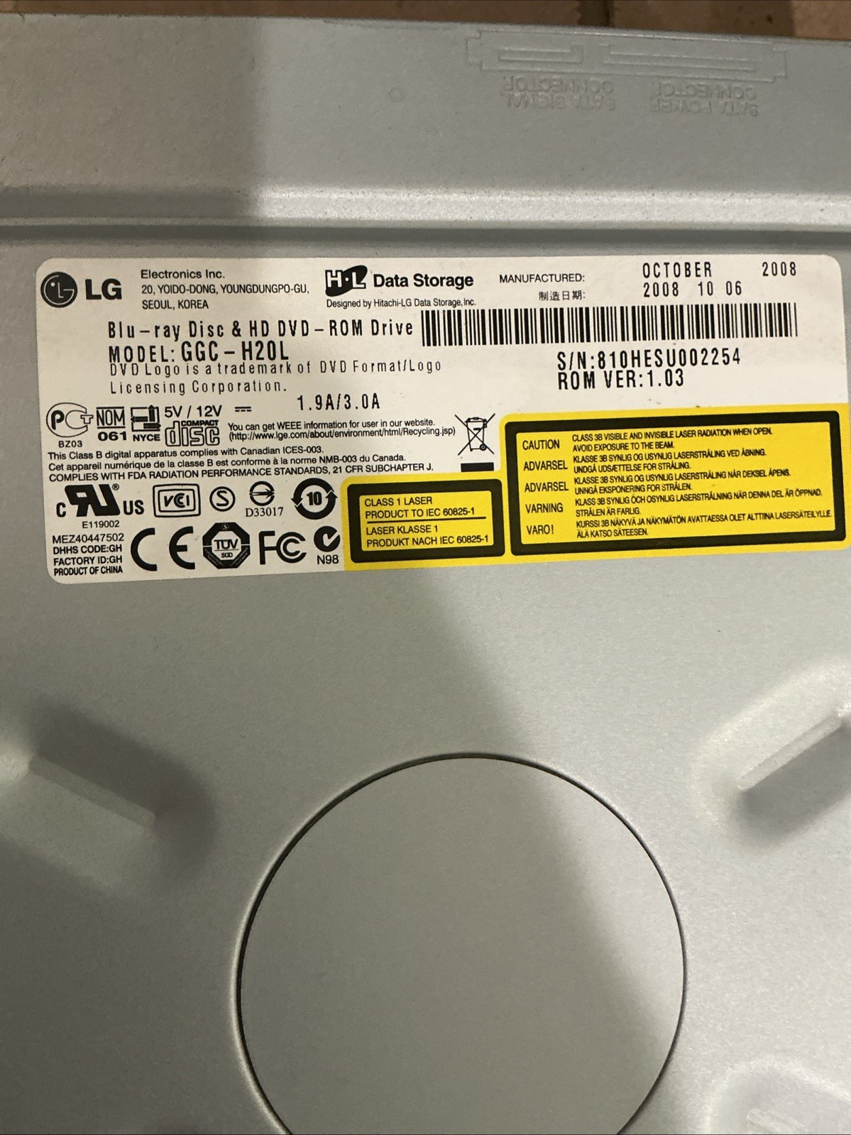 LG Blu-ray HD DVD ROM Combo Drive GGC-H20L - RARE - INTERNAL SATA DVD-R Burner