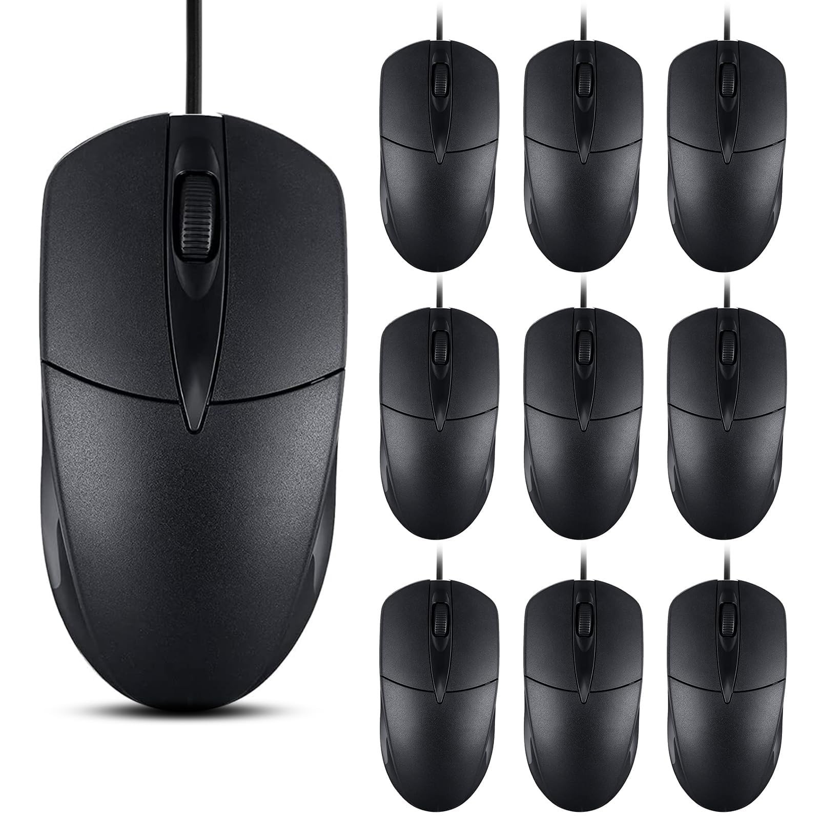 Pack Black Wired USB Computer Mouse 3-Button 1000 DPI Plug-and-Play Laptop