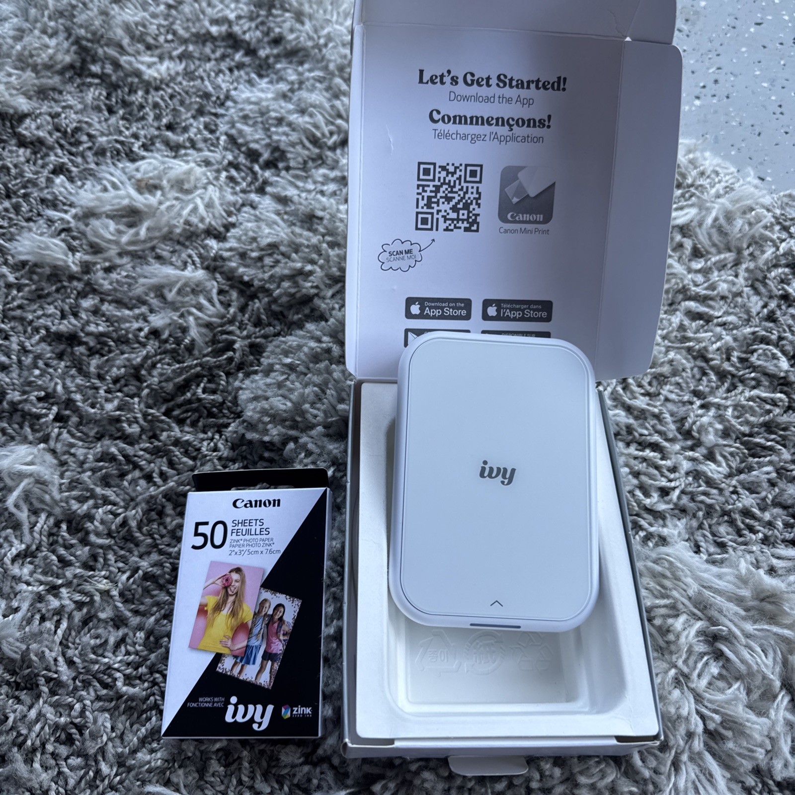 Canon Ivy 2 Mini Photo Printer White Bundle 50 Zink Photo Sheets