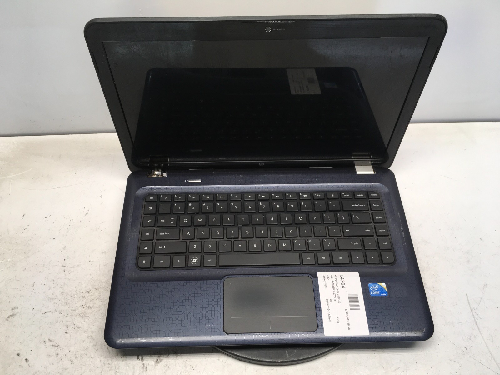 HP Pavilion DV6-3127DX Intel i3-M350 2.27GHz 4 GB NO HDD/Battery - Rough