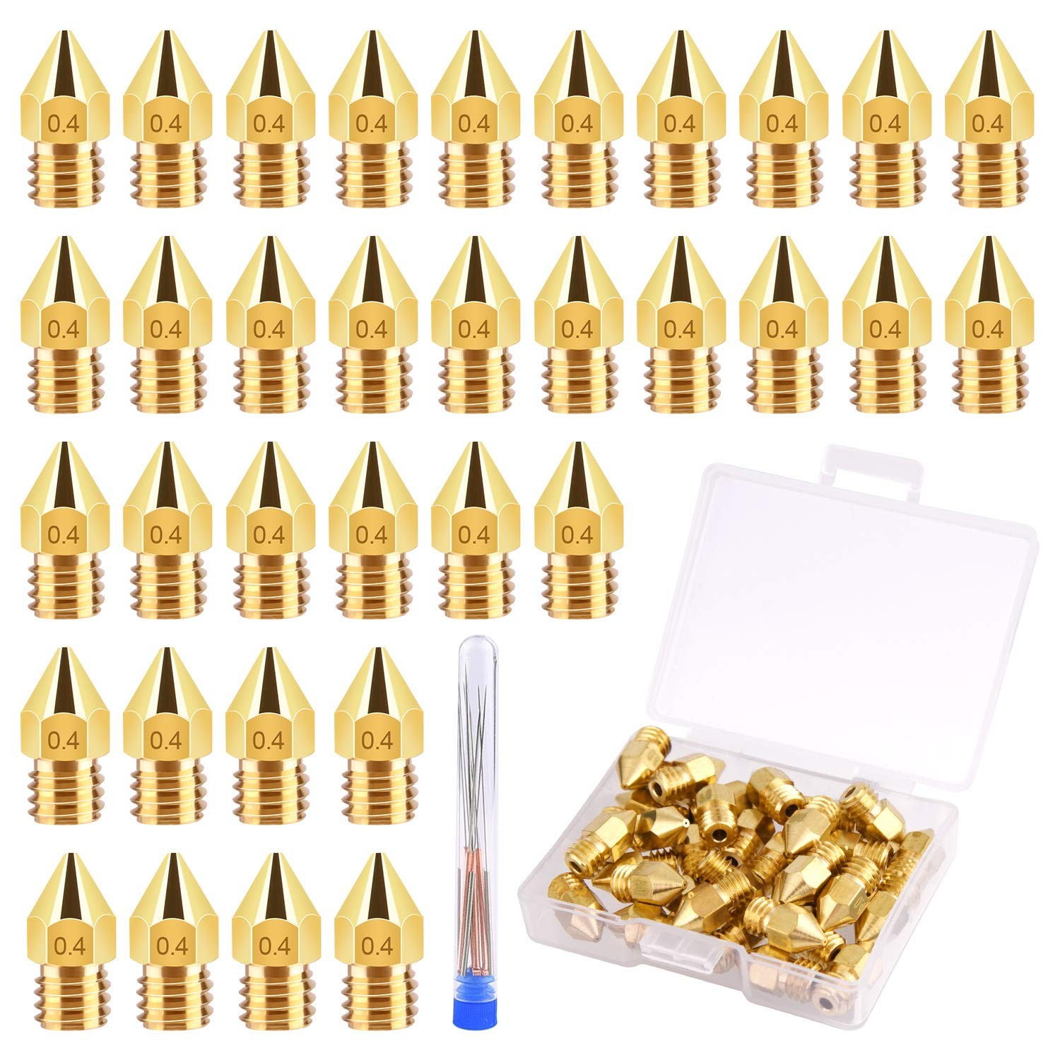 40Pcs 0.4Mm Ender 3 Nozzle Kit 3D Printer Nozzles MK8 Brass Extruder Nozzles