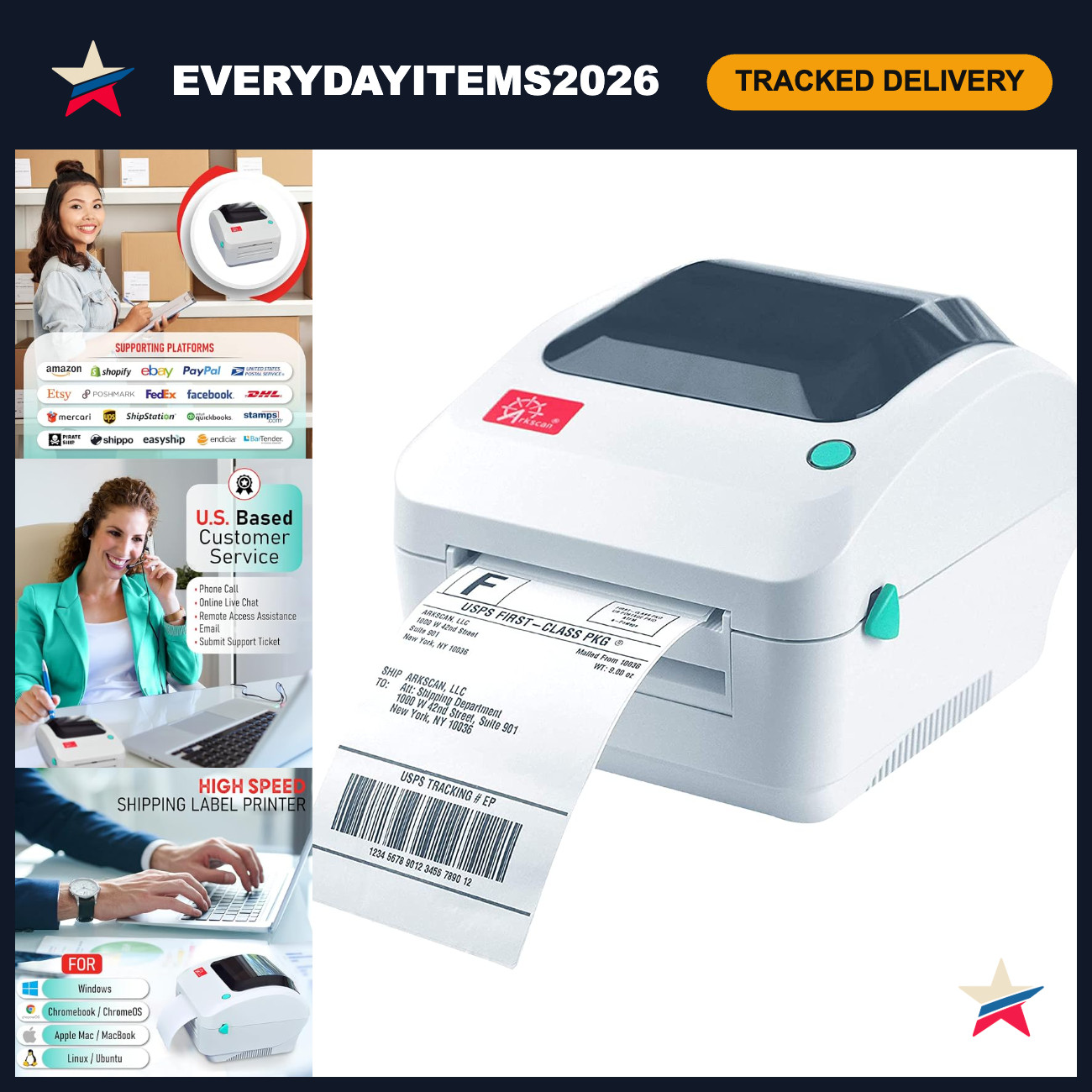 High-Speed 4x6 Shipping Label Printer for Windows, Mac, Android - Supports Amazo
