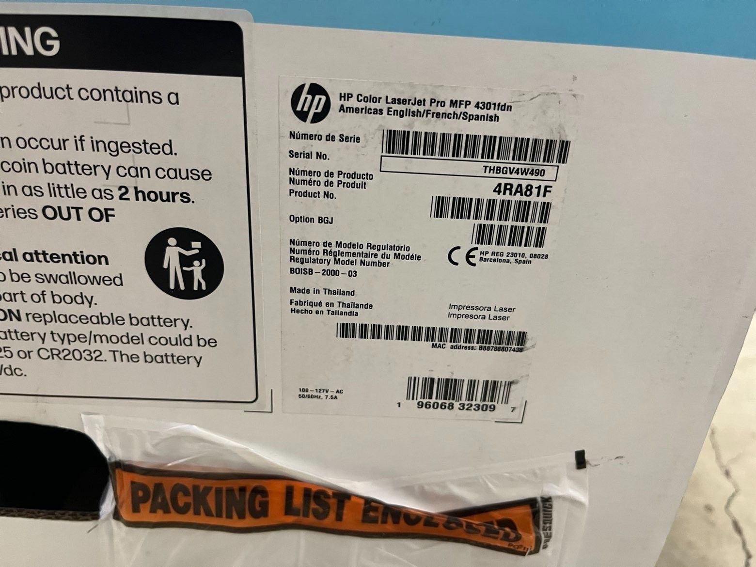 HP Color Laser Jet Pro MF4301fdn Printer