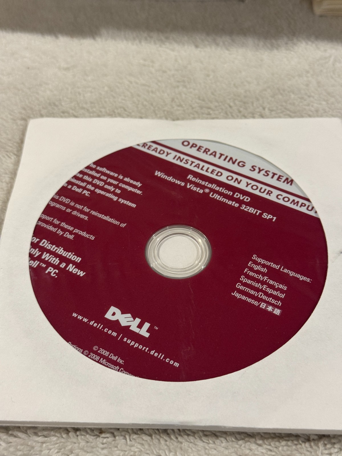 Dell Reinstallation DVD Windows Vista Ult 32bit SP1 - CD ONLY NEW SEALED