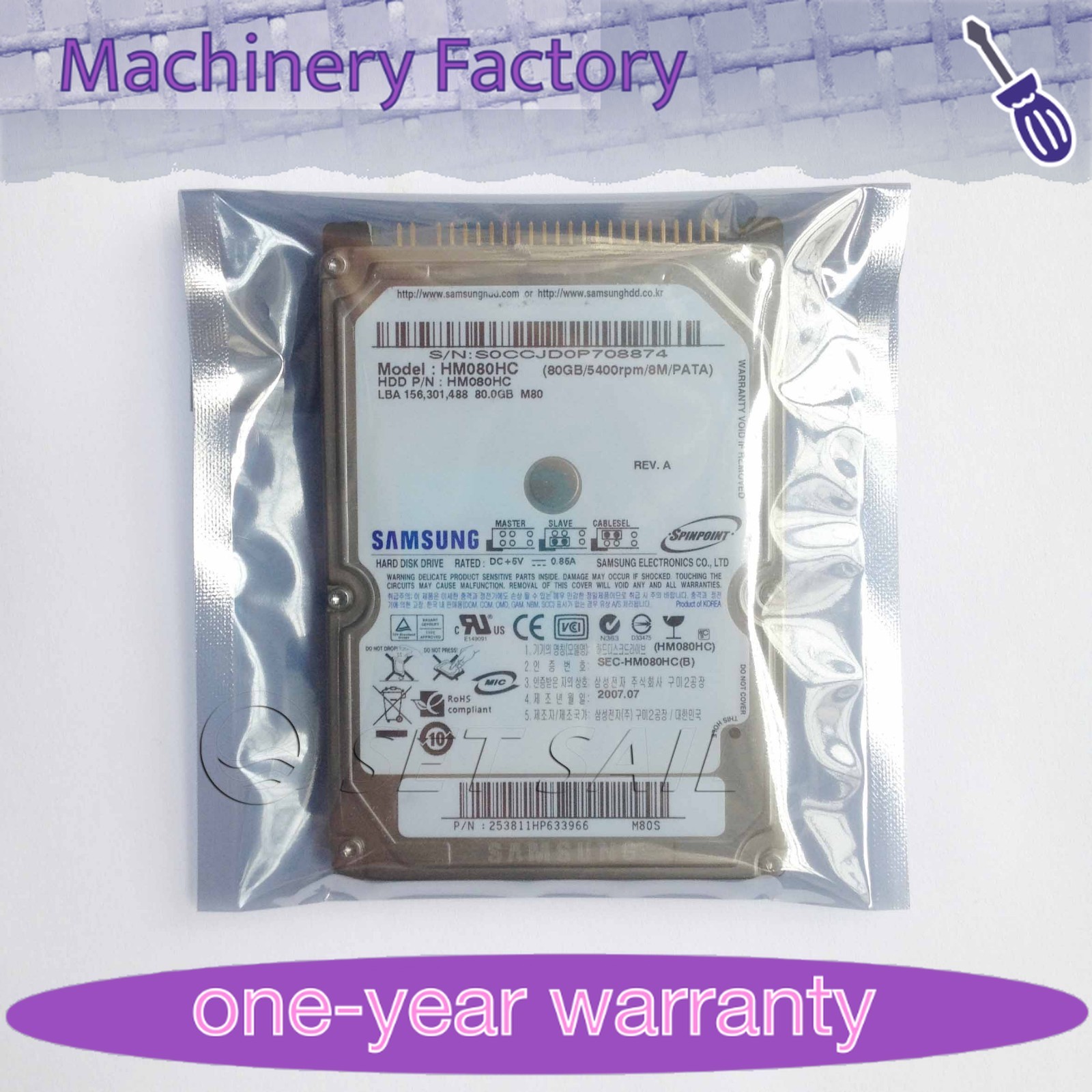 SAMSUNG  2.5" 5400 RPM PATA/IDE 8 MB Hard Disk Drive HM080HC 80 GB HDD