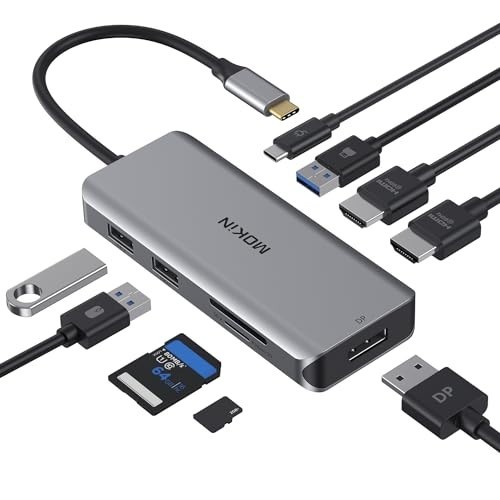 9 in 1 USB C Docking Station: 2 HDMI, DP, 3 USB, PD, SD/TF Reader