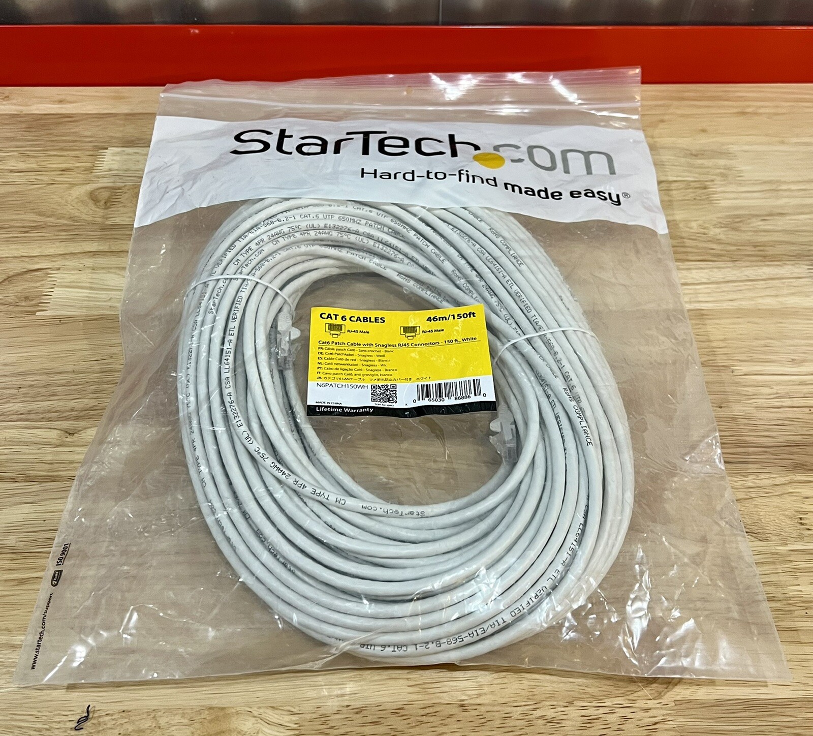 BRAND NEW StarTech 150ft / 46m Cat6 Patch Cable Snagless  RJ45 Connectors White