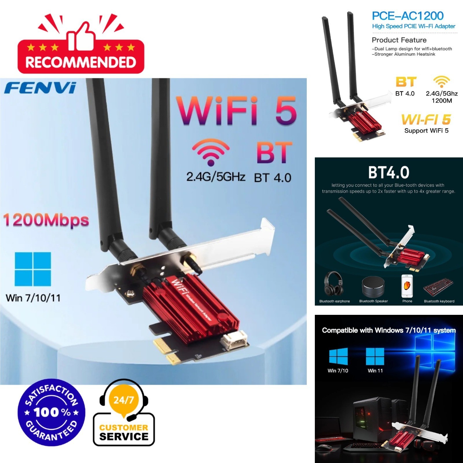 Fenvi WiFi 5 AC1200 PCIe Wireless Network Card Dual Band Bluetooth