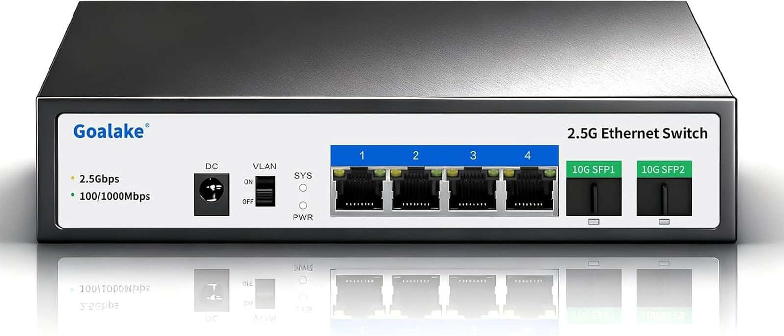 6 Ports Ethernet Switch, 4X2.5G RJ45 Ports and 2X10G SFP Port, 60Gbps Switching 