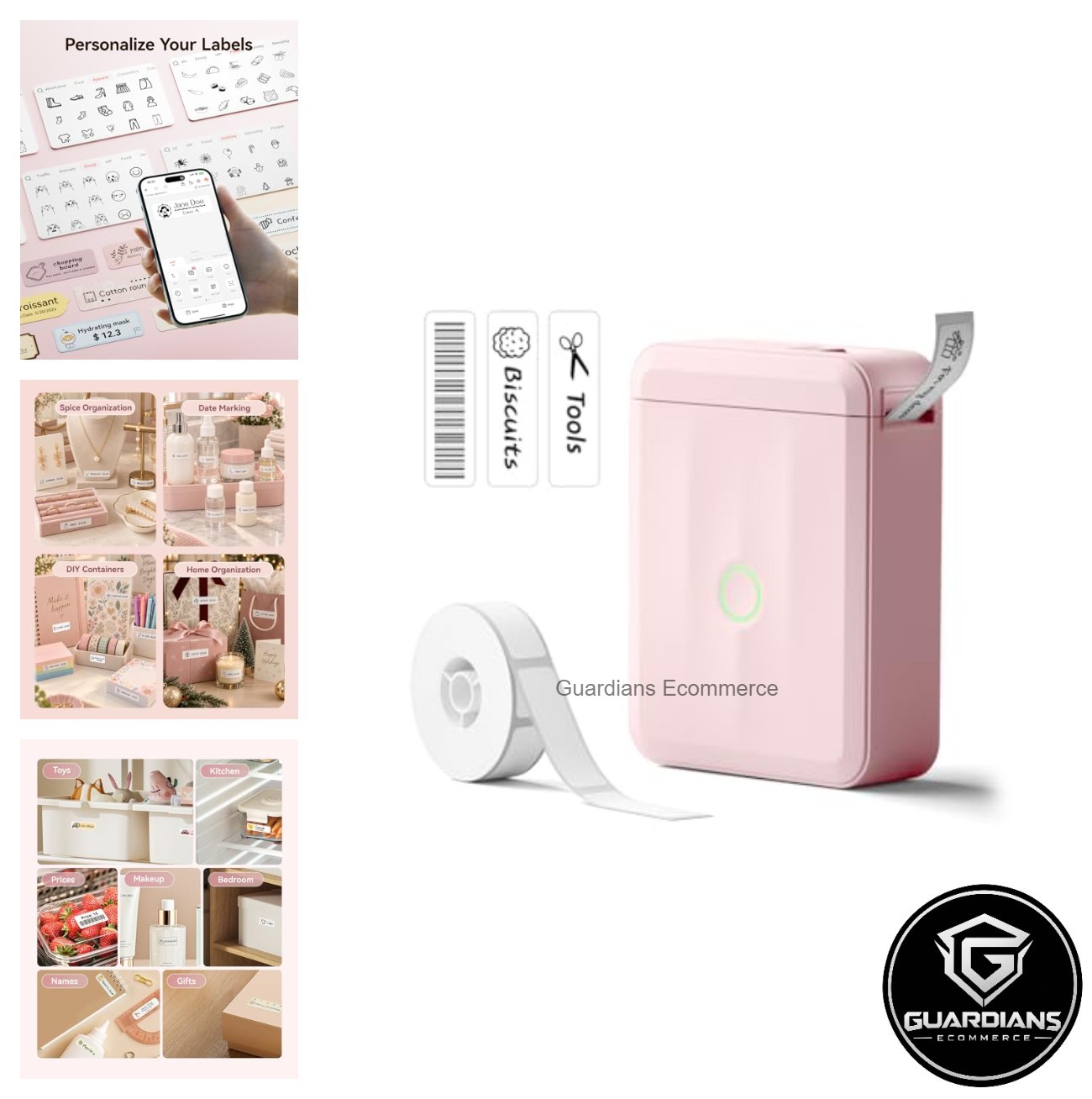 Mini Label Maker Bluetooth Thermal Printer 203 DPI Rechargeable Pink for Home