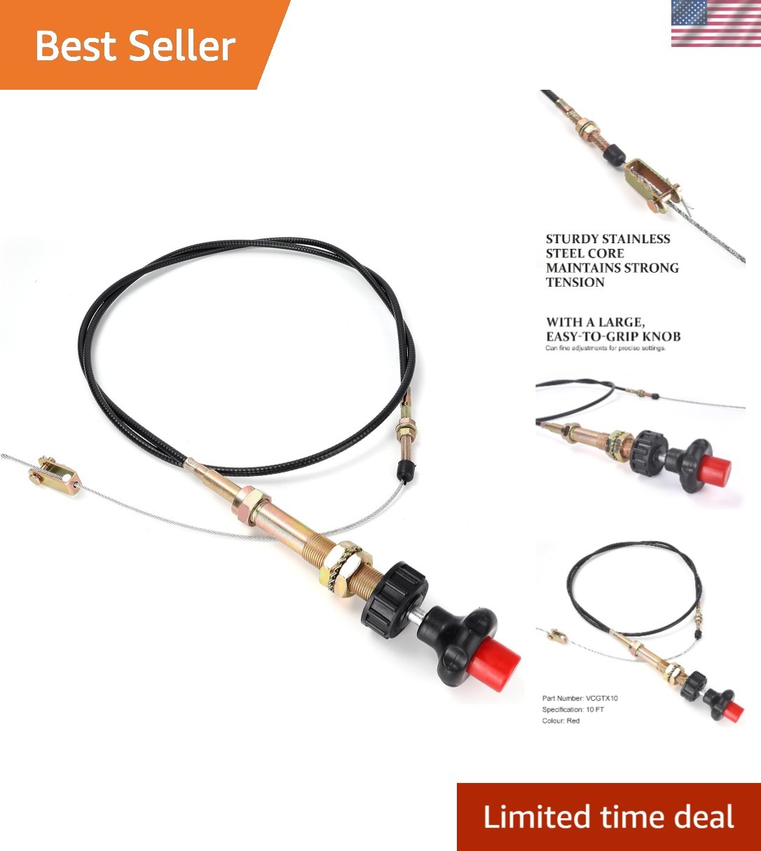 Versatile 10FT Vernier Lock Cable with Intuitive Red Knob for Easy Adjustments