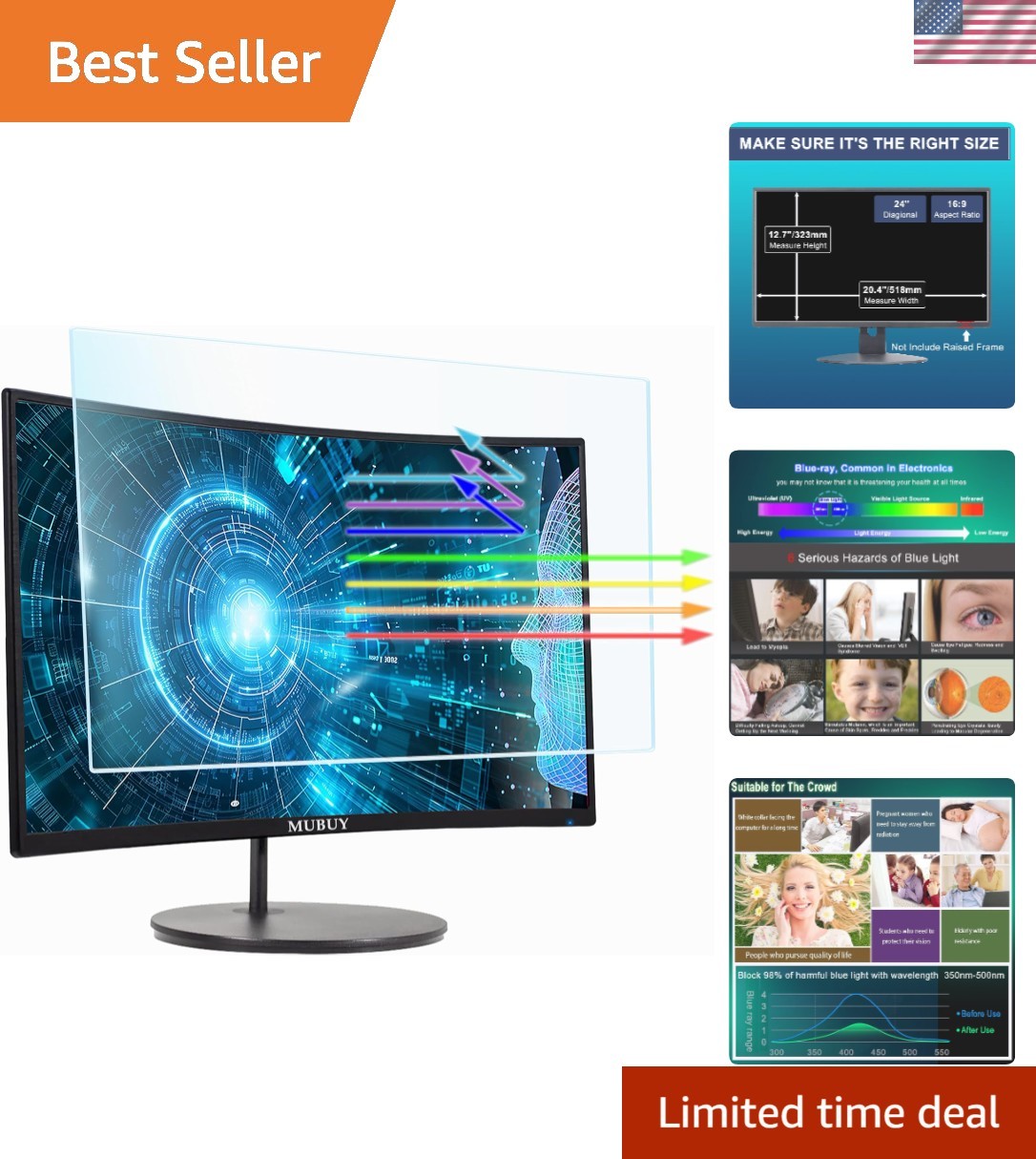Durable 24-Inch Blue Light Blocker with Anti-Glare Technology - Eye Protection