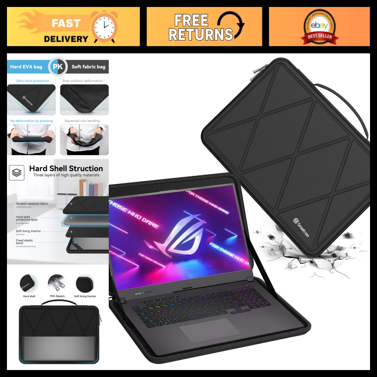 Hard EVA Case for 14" ASUS ROG Zephyrus G14 GA401QM, Shockproof, Travel Friendly