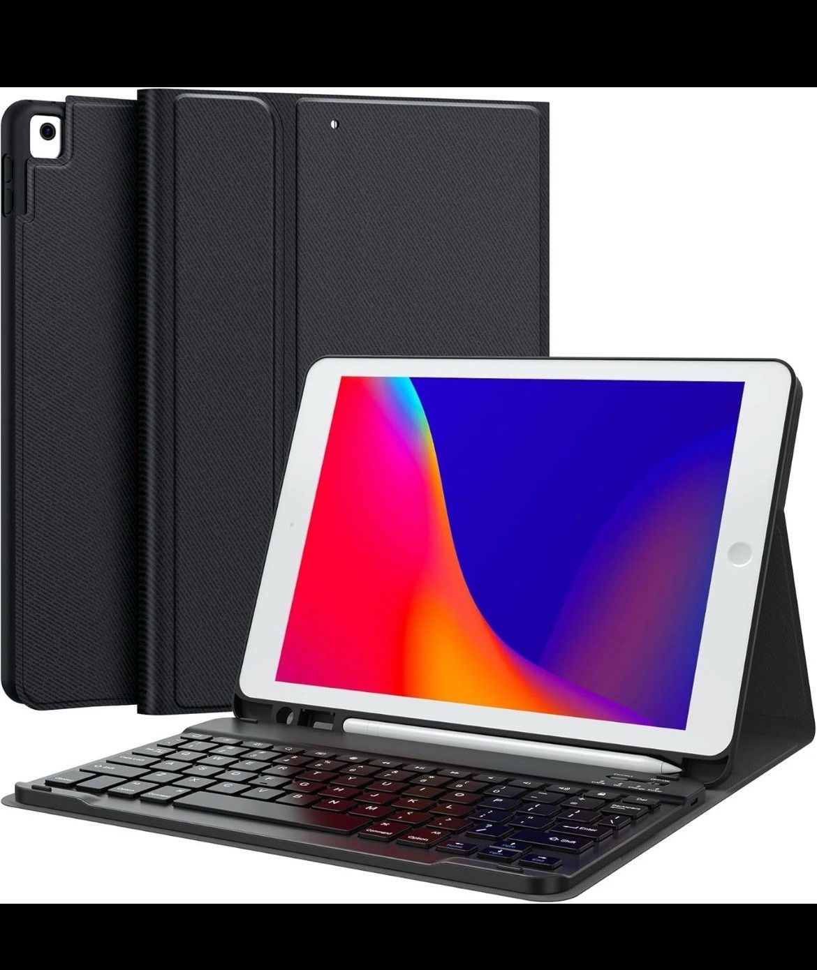 CHESONA Folio Keyboard Case for iPad 9th Generation 2021 10.2” Pen Holder Black