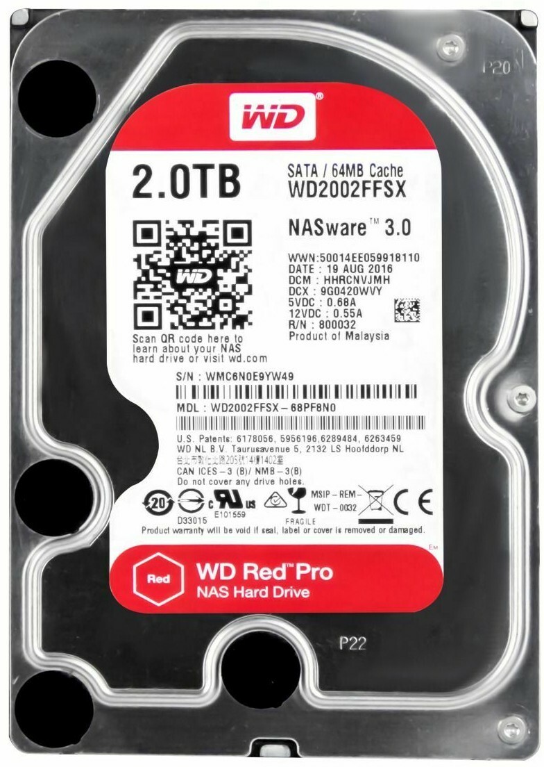 FOR WD RED PRO WD2002FFSX NASware 3.0 2TB 7.2K 64MB SATA III 3.5''